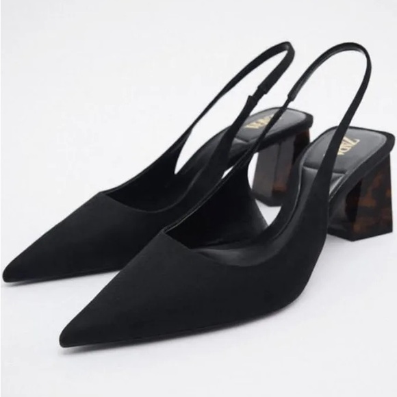 Zara Black Slingback Heels - Picture 1 of 8